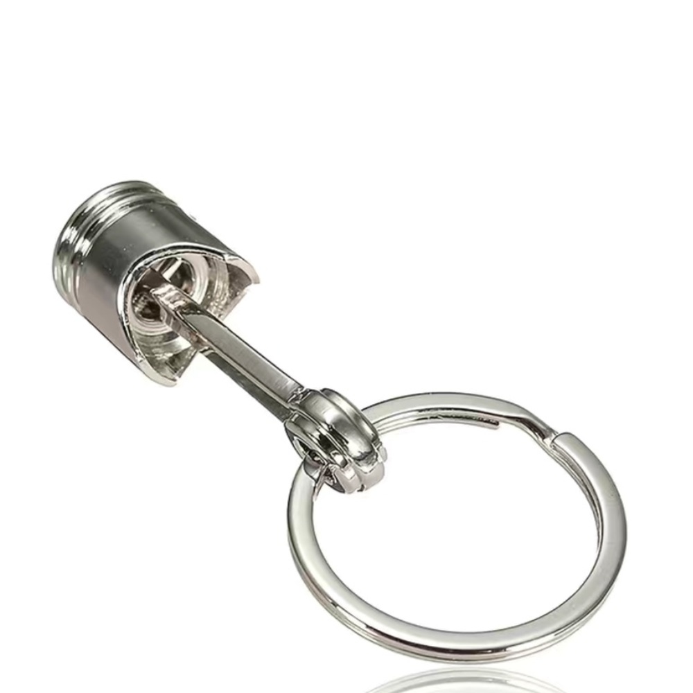 Silver Piston Keychain Metal Car Engine Key Ring Automotive Gift